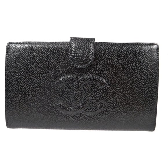 Chanel Long Bifold Wallet Purse Caviar Skin Leather - Picture 1 of 16